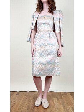 Vintage Union Made Matching Midi Dress Cropped Blazer Set Wedding Guest Formal